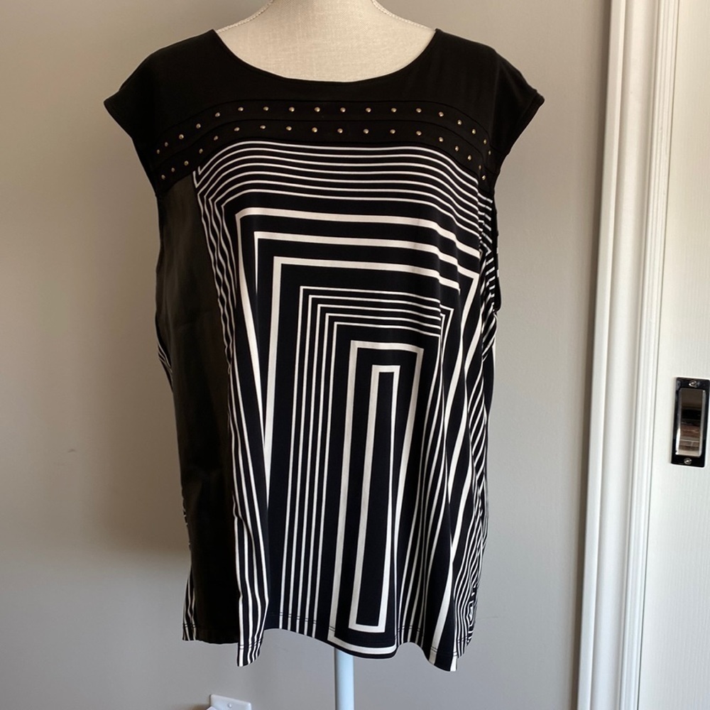 Calvin Klein - Studded Mixed-Media Black & White Top